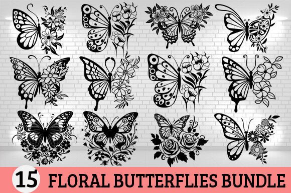 15 Floral Butterfly SVG Bundle Flower