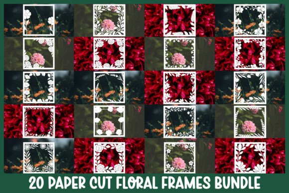 20 Paper Cut Floral Frames SVG