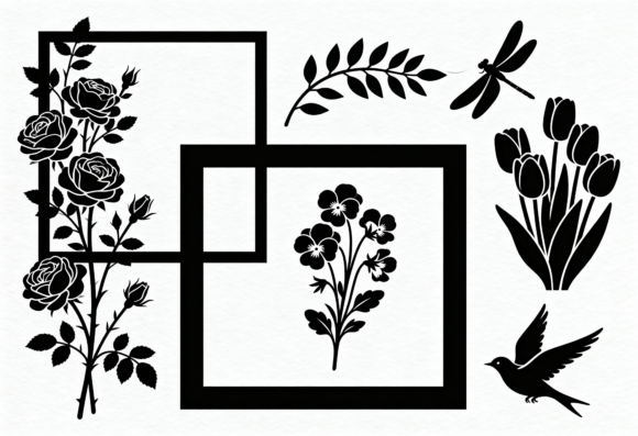 Black Floral Silhouettes SVG Bundle
