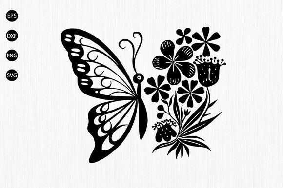 Butterfly with Flowers Svg, Floral Butte