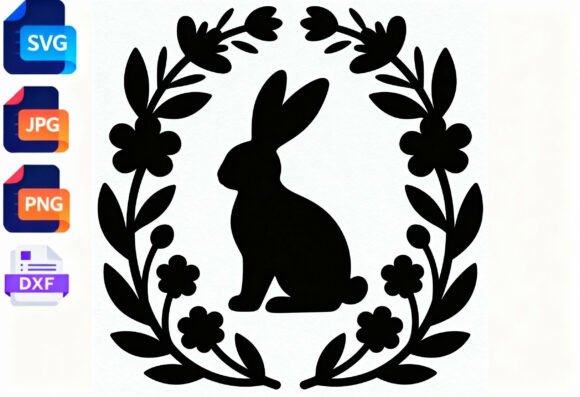 Easter Bunny Floral Wreath SVG Cut File