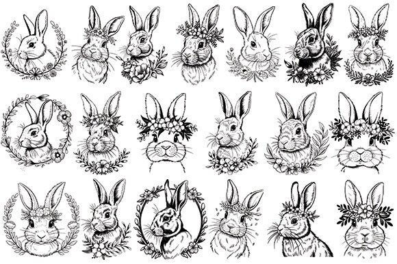 Easter Floral Rabbit SVG Bundle