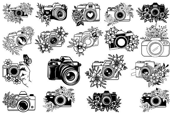 Floral Camera Svg, Camera Clipart Bundle
