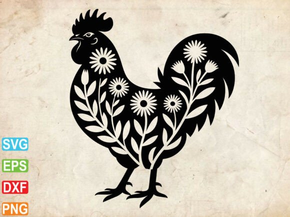 Floral Chicken SVG, Floral Chicken Dxf