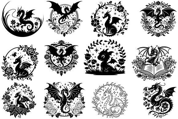 Floral Dragon Svg, Dragon Bundle