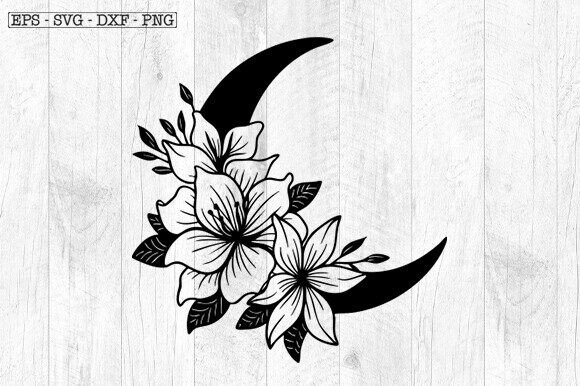 Floral Moon Svg, Crescent Moon Svg