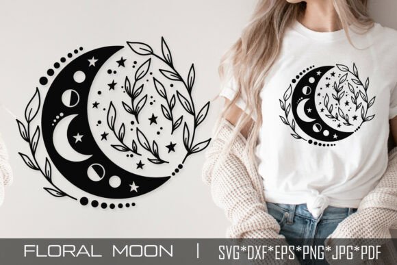 Floral Moon SVG Crescent Wreath Celest