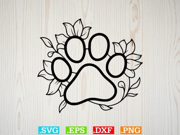 Floral Paws Svg, Heart with Paws Svg