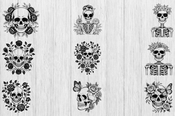 Floral Skeleton SVG Bundle, Skull Svg