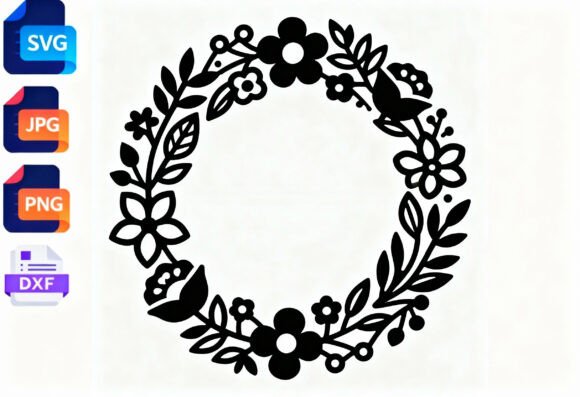 Floral Wreath SVG Cut File with Bird