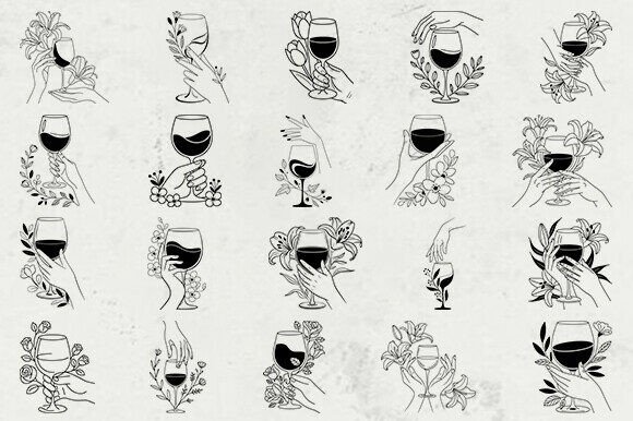 Glass of Wine SVG Bundle, Floral Wine Svg