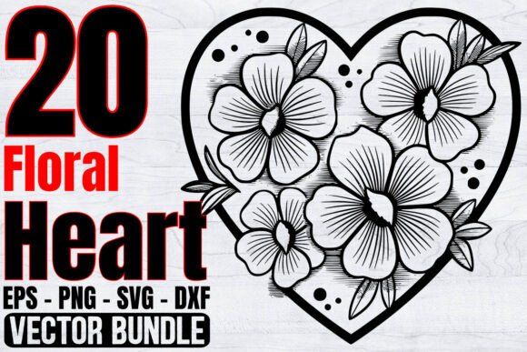 Heart Clipart Bundle, Floral Heart Svg