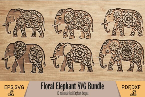 Laser Cut Floral Elephant SVG Bundle