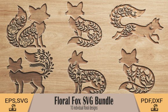 Laser Cut Floral Fox SVG Bundle