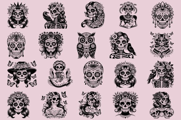 Sugar Skull Svg Bundle, Floral Skull Svg