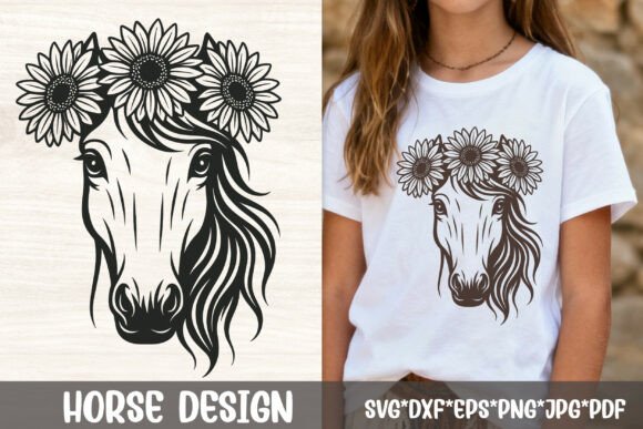 Sunflower Crown Floral Horse SVG File