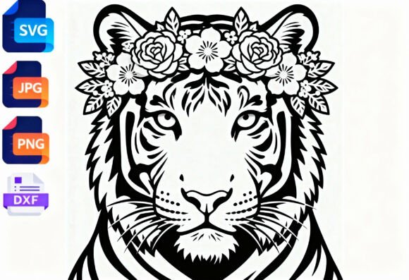 Tiger Floral Crown SVG Cut File