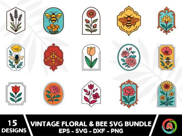Vintage Floral Bee Svg Bundle