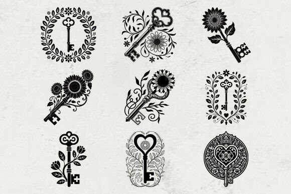 Vintage Floral Key Svg Bundle